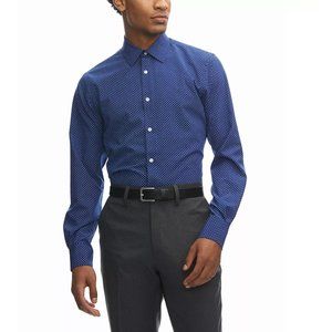 HAGGAR Smartwash Dress Shirt, White/Blue, Men's Size Lg